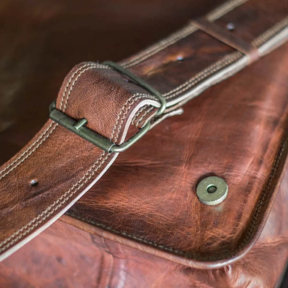 Leather Messenger Laptop Bag - Brown